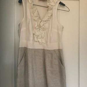 LOFT white & tan linen dress dress